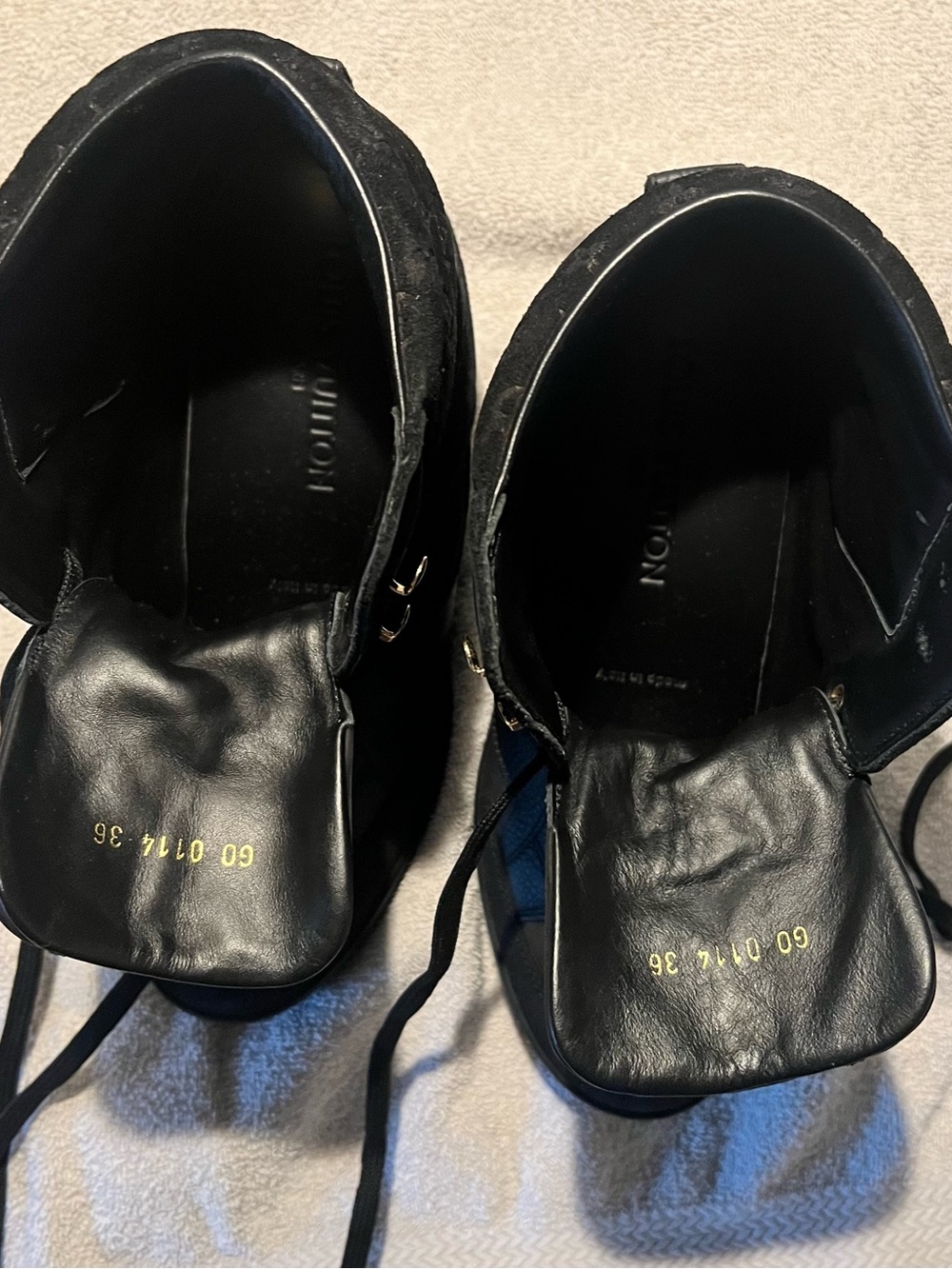 Louis Vuitton Millenium Wedge Sneakers Leather Embossed Suede Black Size 6 - Picture 5 of 7